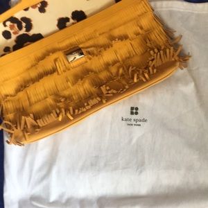 Kate Spade yellow fringe clutch bag